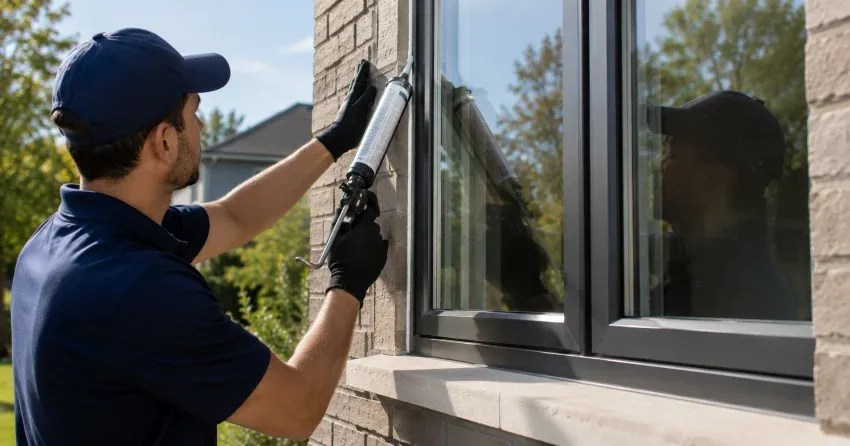Aluminum window frame with double glazed insulated glass unit installed in a residential wall in Georgetown