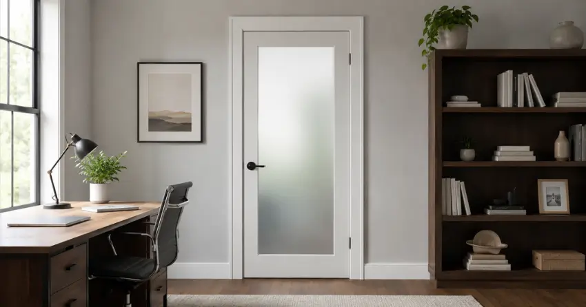 frosted interior door installed in home office in Speyside, Georgetown