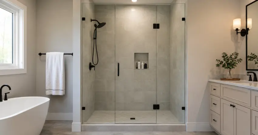 new frameless glass shower door installed in Moore Park, Georgetown