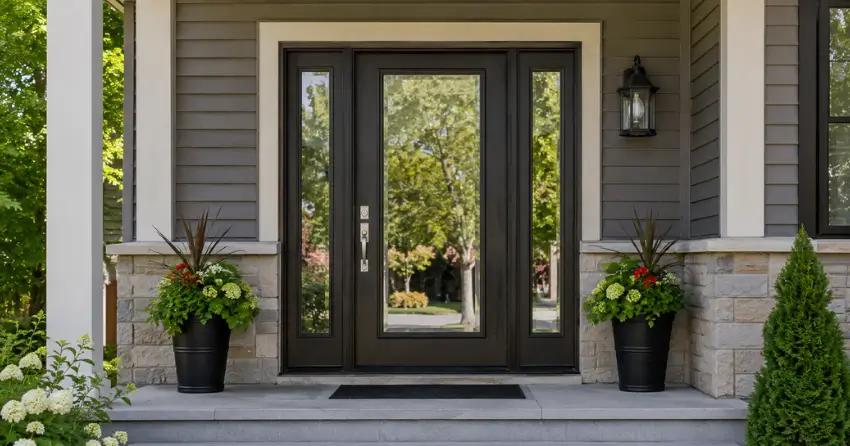 glass entry door with sidelights on a home in Moore Park, Georgetown