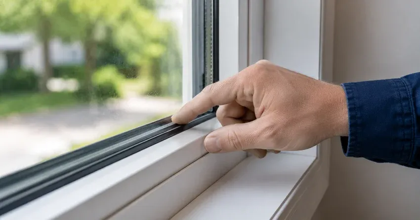 technician inspecting window glass seal in Georgetown