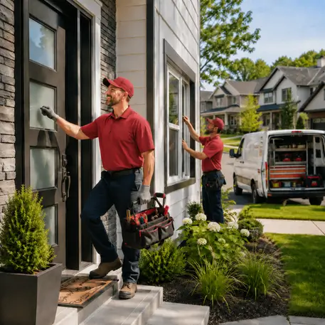 Technicians who live locally working on doors, windows and glazing across the service area